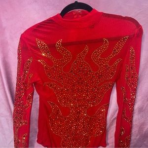 Red Mesh Flames Bodysuit Size Large Windsor